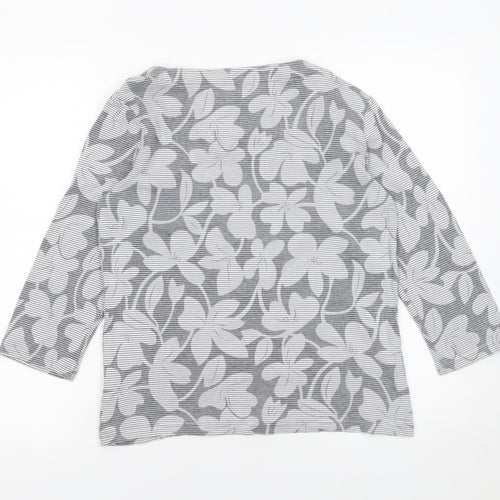 Maine New England Women's Grey Floral 3/4 Sleeve Cotton T-Shirt Size 12