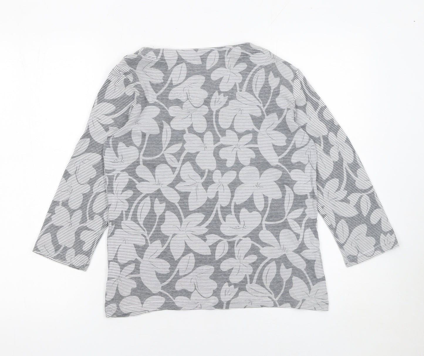 Maine New England Women's Grey Floral 3/4 Sleeve Cotton T-Shirt Size 12