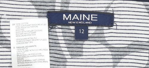 Maine New England Women's Grey Floral 3/4 Sleeve Cotton T-Shirt Size 12
