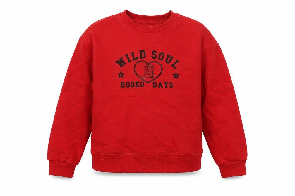 Front view of Primark boys’ red wild soul rodeo days graphic pullover sweatshirt 8-9 years