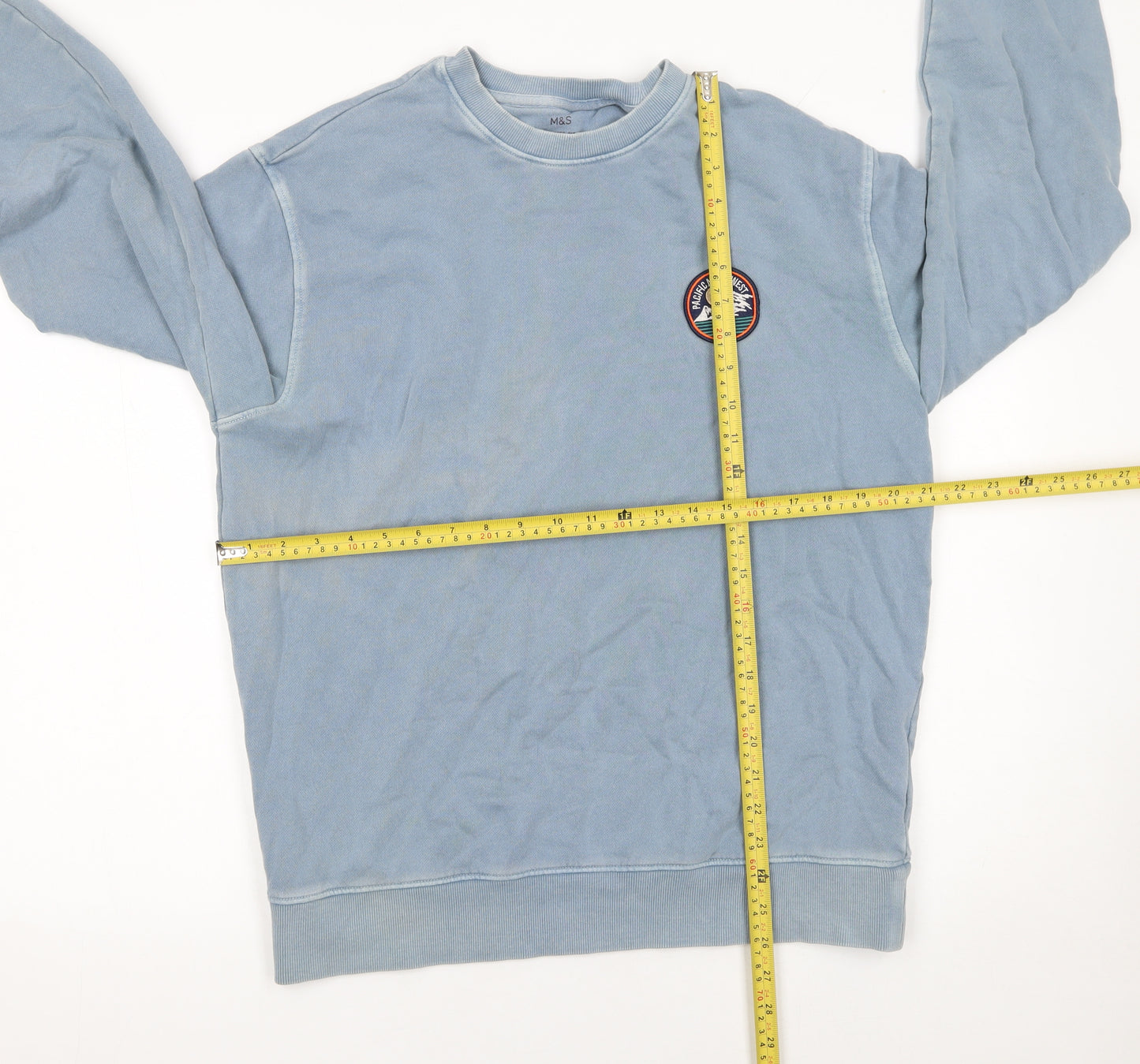 Marks and Spencer Men's Blue Embroidered Crew Neck Sweatshirt M