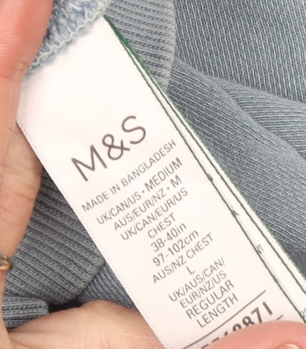 Marks and Spencer Men's Blue Embroidered Crew Neck Sweatshirt M