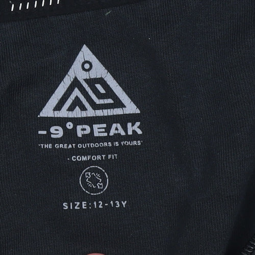 -9° PEAK Boys Black Full Zip Hoodie 12-13 Years Outdoor Fleece