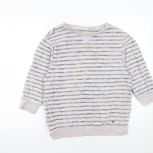O'Neill Womens Beige Blue Striped Pullover Sweatshirt XS Cotton Blend