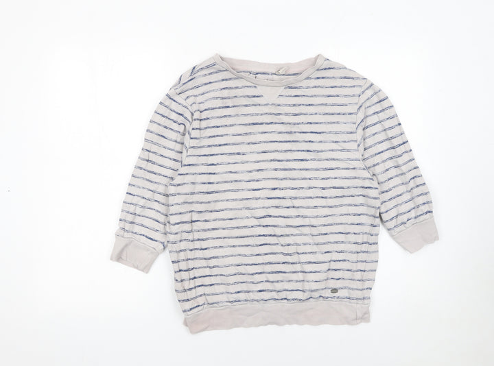 O'Neill Womens Beige Blue Striped Pullover Sweatshirt XS Cotton Blend