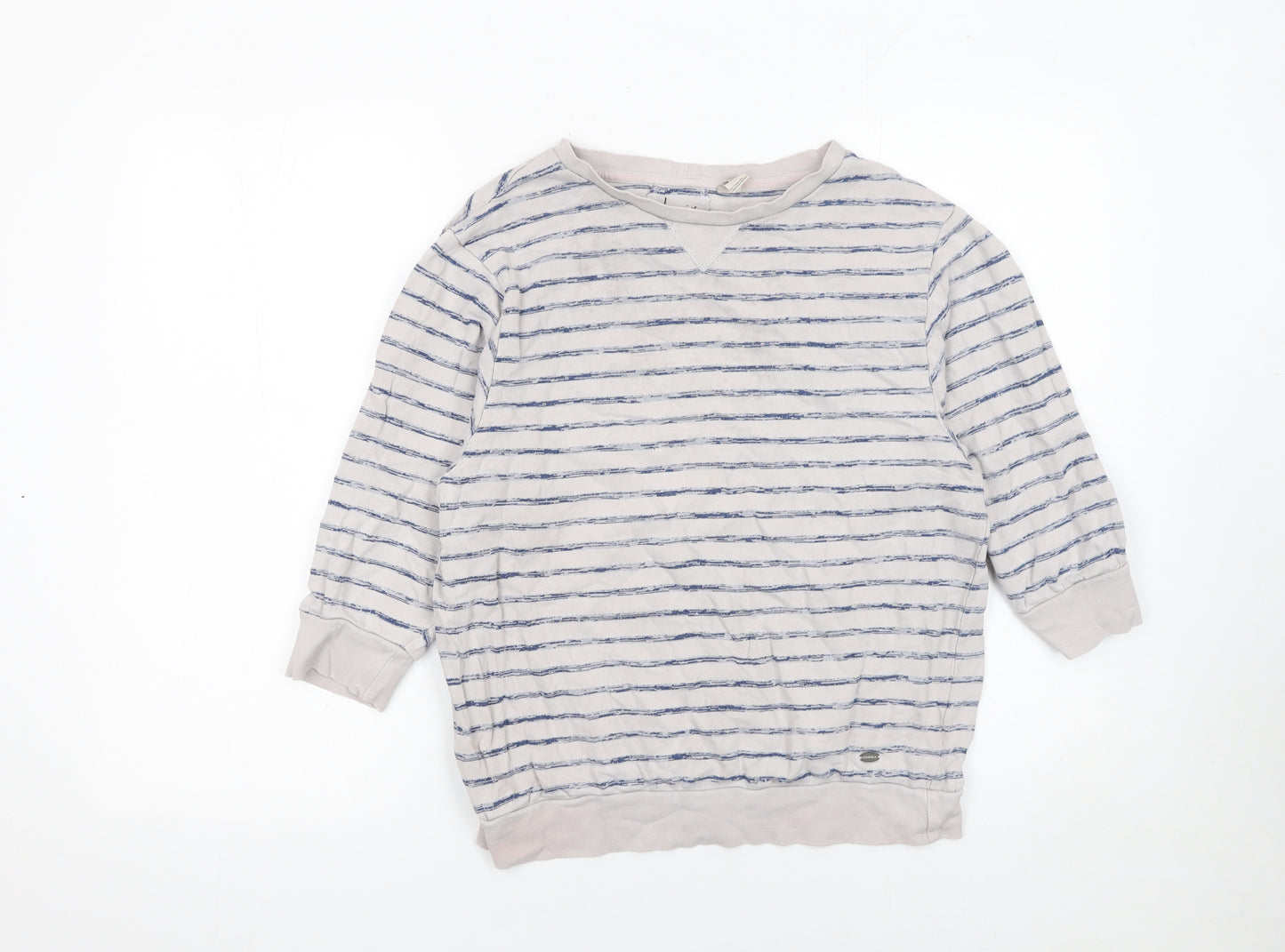 O'Neill Womens Beige Blue Striped Pullover Sweatshirt XS Cotton Blend