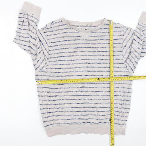 O'Neill Womens Beige Blue Striped Pullover Sweatshirt XS Cotton Blend