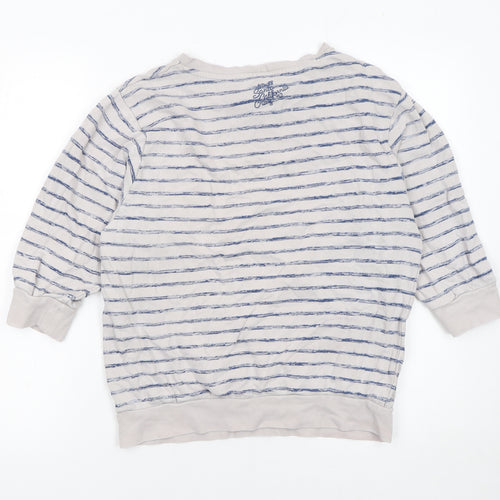 O'Neill Womens Beige Blue Striped Pullover Sweatshirt XS Cotton Blend
