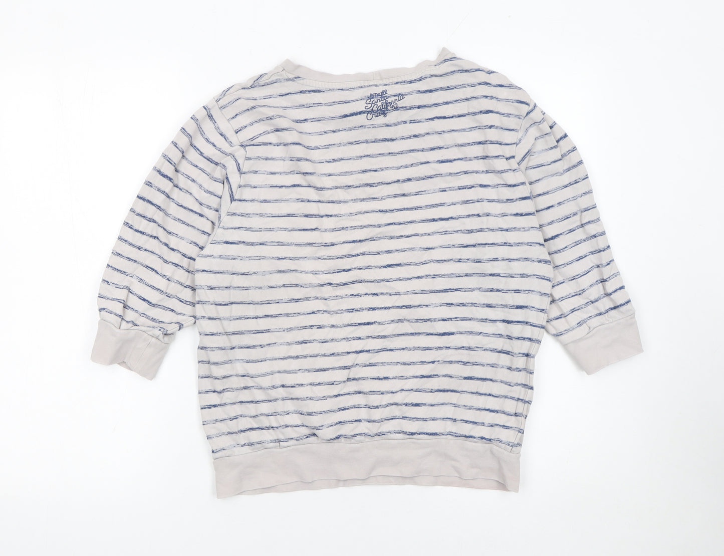 O'Neill Womens Beige Blue Striped Pullover Sweatshirt XS Cotton Blend