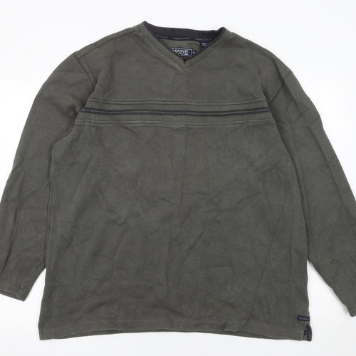 Maine New England Men’s Green Cotton V-Neck Pullover Sweatshirt Size L