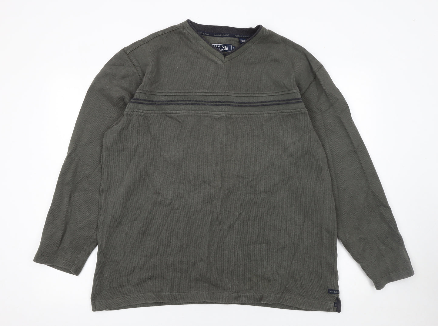 Maine New England Men’s Green Cotton V-Neck Pullover Sweatshirt Size L