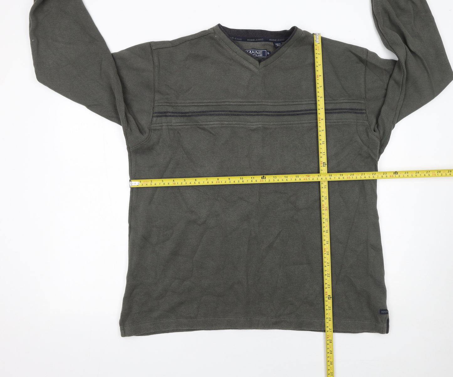 Maine New England Men’s Green Cotton V-Neck Pullover Sweatshirt Size L