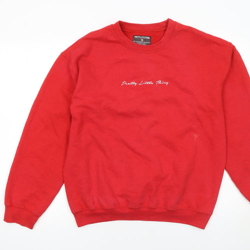 PrettyLittleThing Women Red Graphic Logo Sweatshirt Size S Cotton Blend