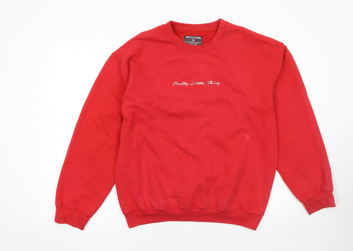 PrettyLittleThing Women Red Graphic Logo Sweatshirt Size S Cotton Blend