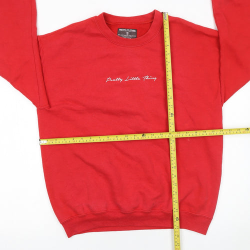 PrettyLittleThing Women Red Graphic Logo Sweatshirt Size S Cotton Blend