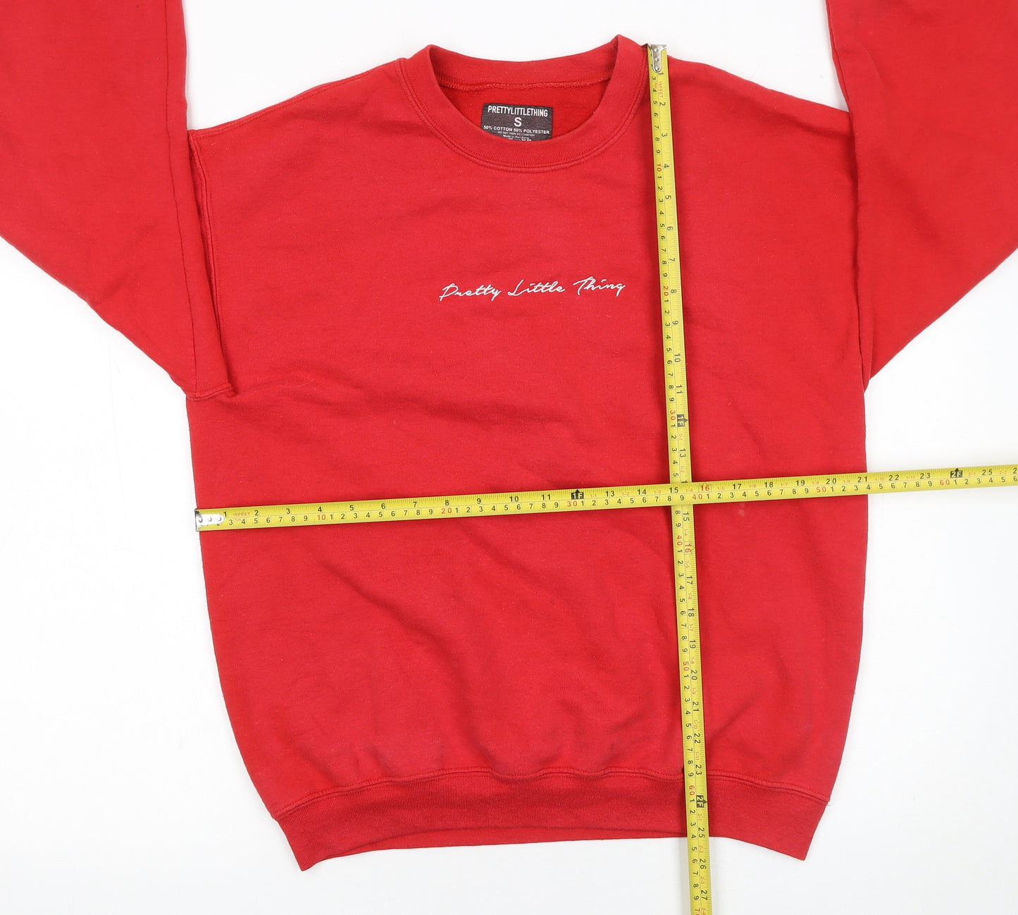 PrettyLittleThing Women Red Graphic Logo Sweatshirt Size S Cotton Blend