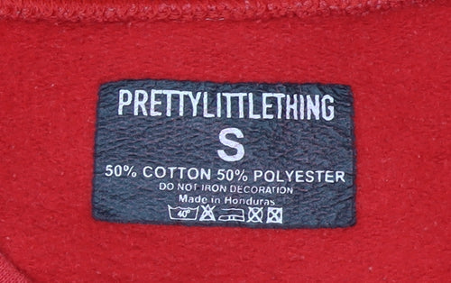 PrettyLittleThing Women Red Graphic Logo Sweatshirt Size S Cotton Blend