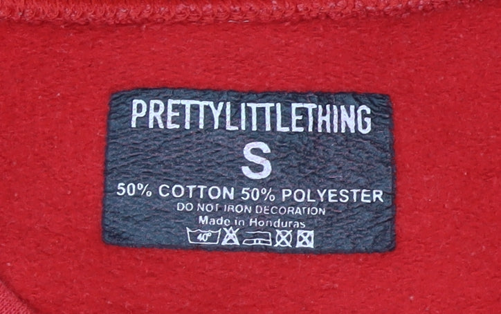 PrettyLittleThing Women Red Graphic Logo Sweatshirt Size S Cotton Blend