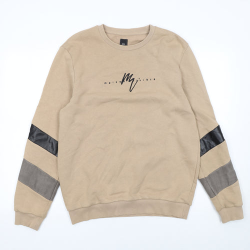 River Island Men's Beige Crew Neck Sweatshirt M Pullover Logo Design
