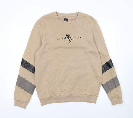 River Island Men's Beige Crew Neck Sweatshirt M Pullover Logo Design
