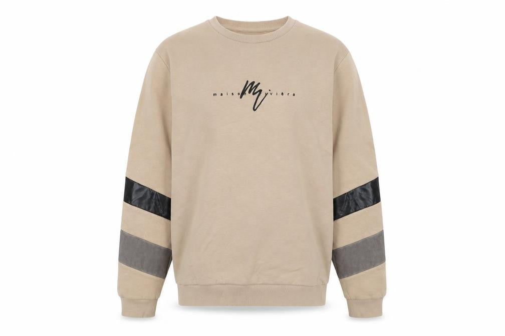 Front view of River Island Men's Beige Crew Neck Sweatshirt M Pullover Logo Design