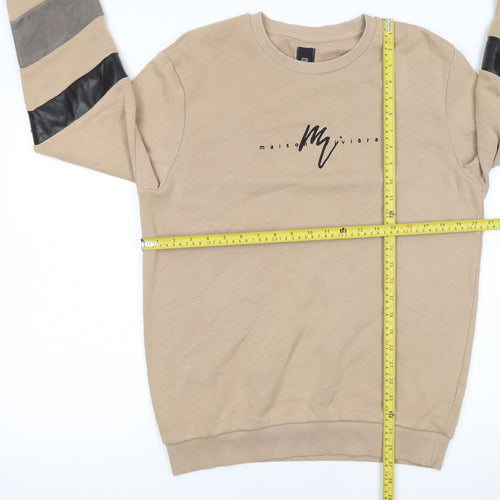River Island Men's Beige Crew Neck Sweatshirt M Pullover Logo Design