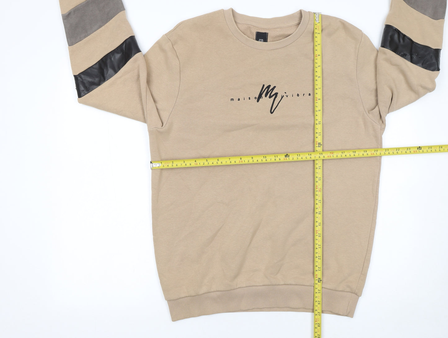 River Island Men's Beige Crew Neck Sweatshirt M Pullover Logo Design