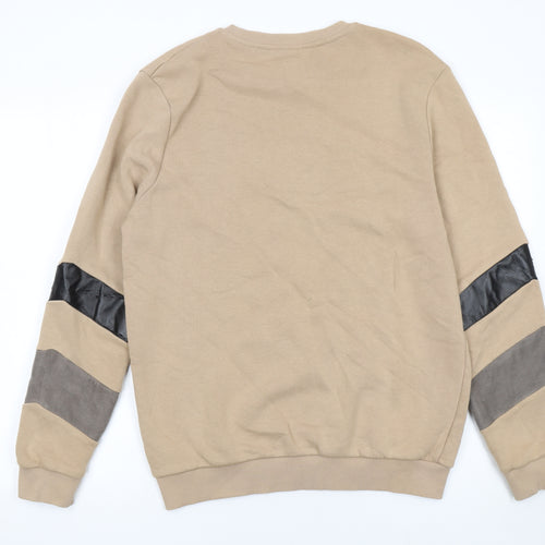 River Island Men's Beige Crew Neck Sweatshirt M Pullover Logo Design