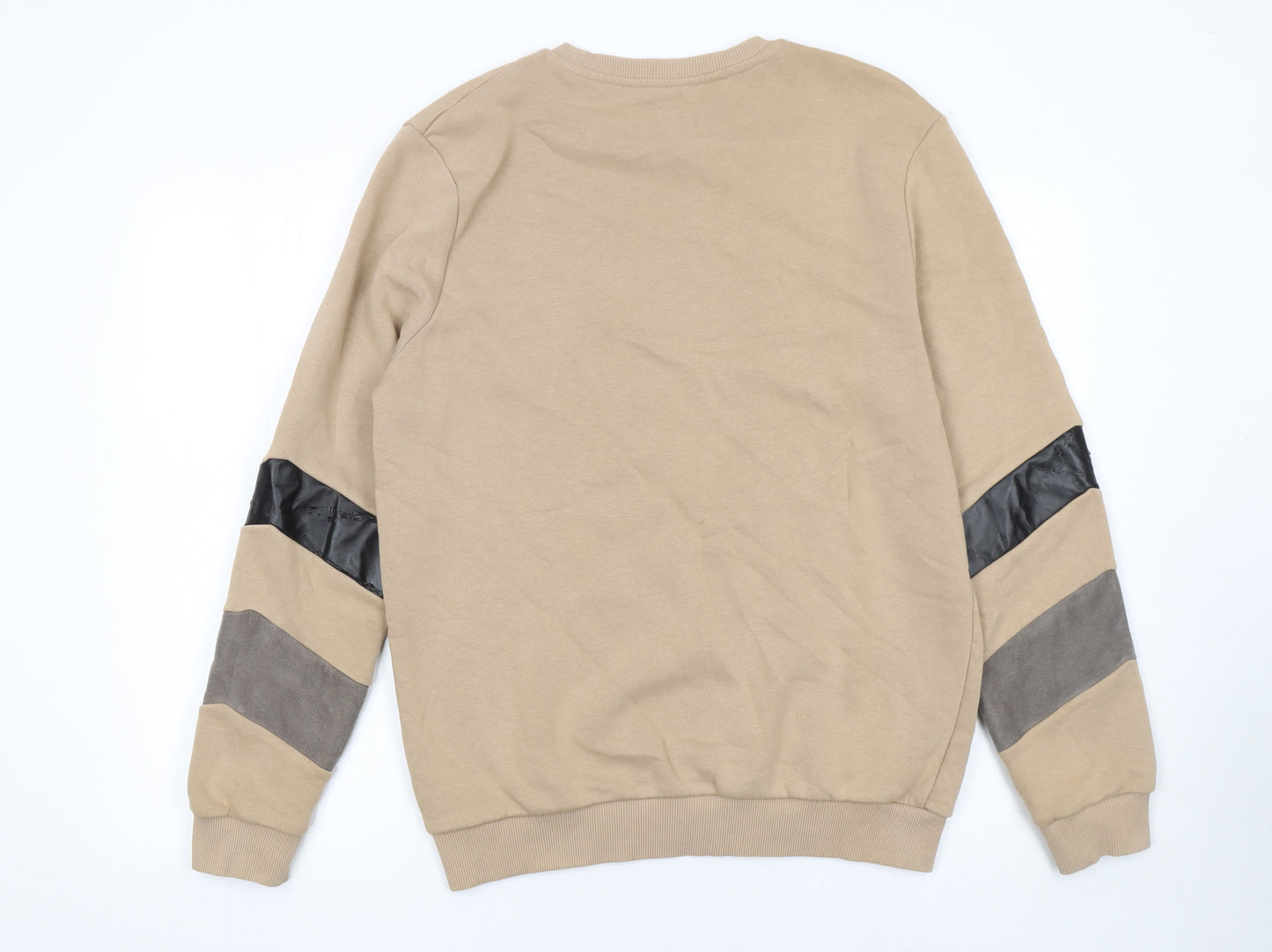 River Island Men's Beige Crew Neck Sweatshirt M Pullover Logo Design