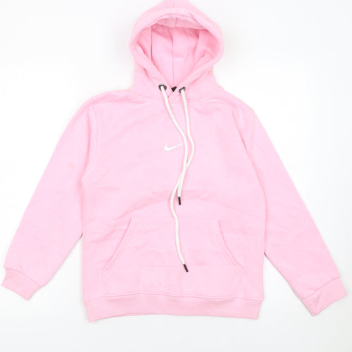 Nike Girls Pink Pullover Hoodie Size 152 Fleece Cotton Blend Hooded Sweatshirt