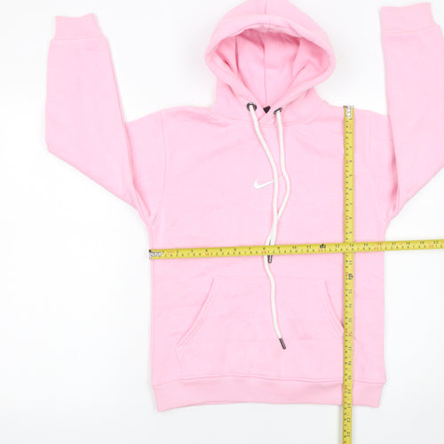 Nike Girls Pink Pullover Hoodie Size 152 Fleece Cotton Blend Hooded Sweatshirt