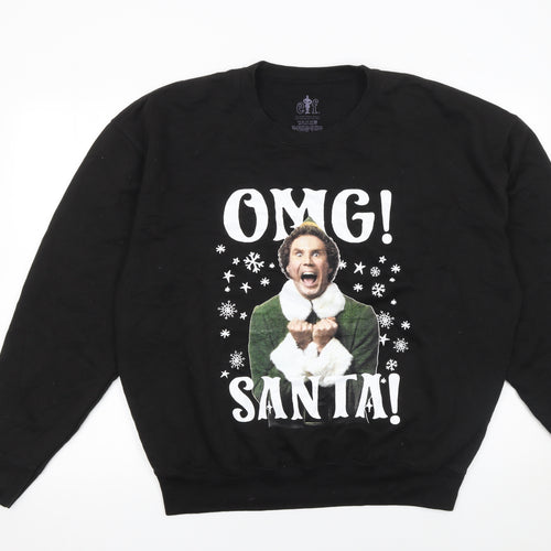 Elf Black Christmas Sweatshirt XL Women's OMG Santa Graphic