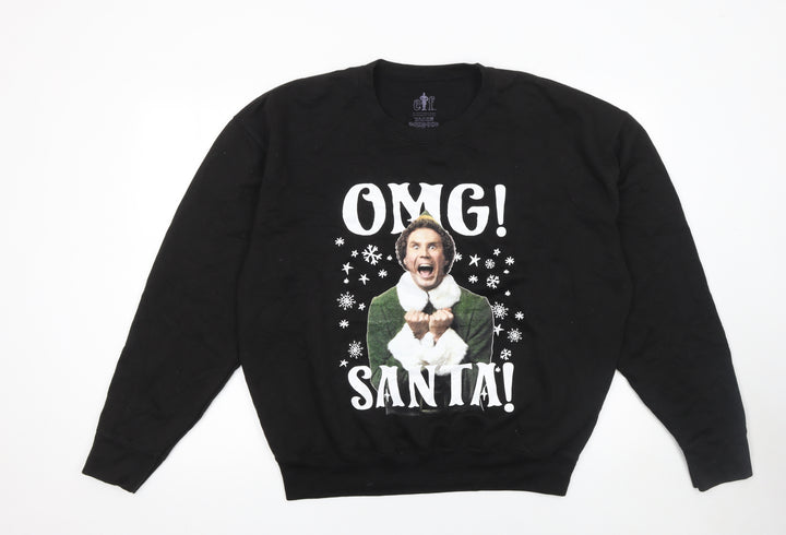 Elf Black Christmas Sweatshirt XL Women's OMG Santa Graphic