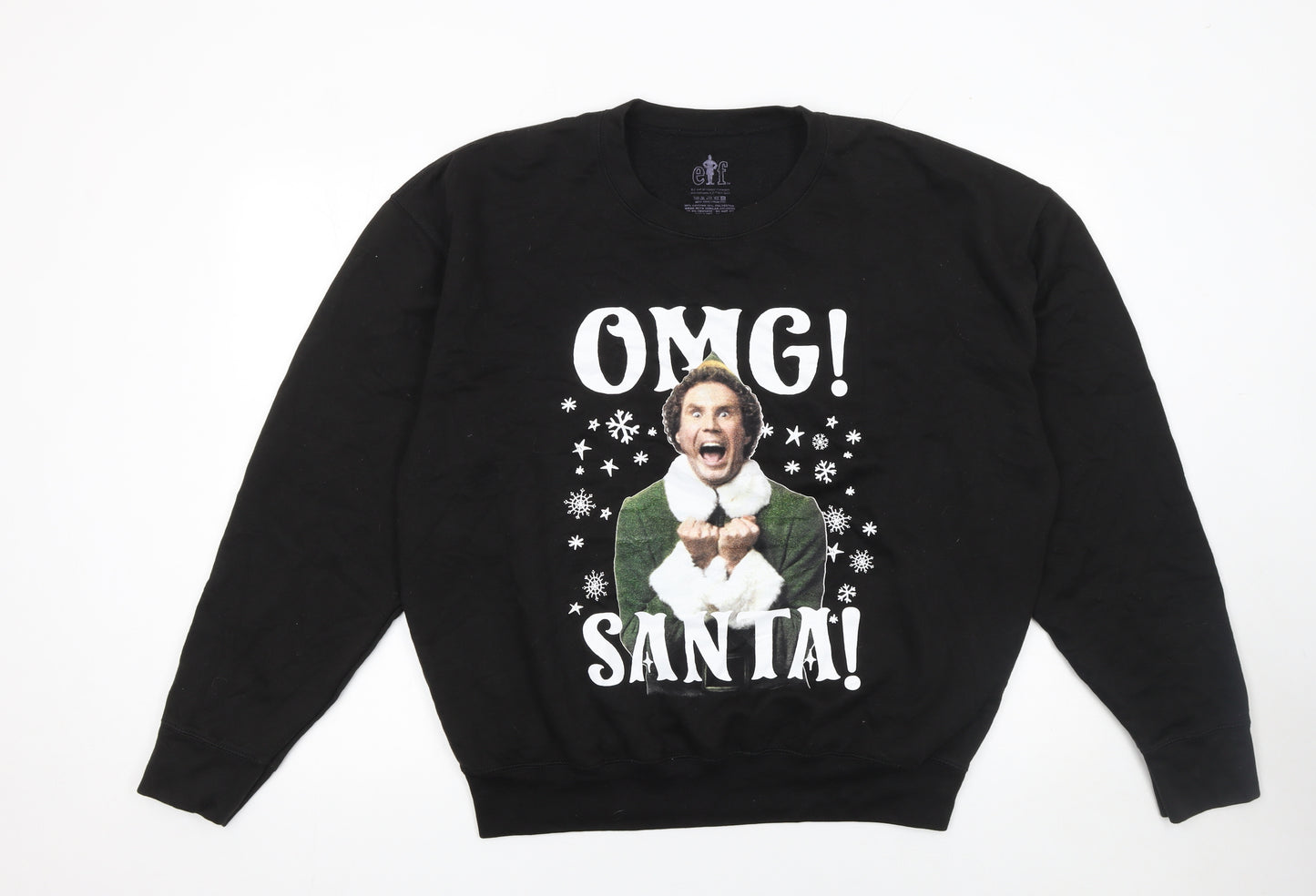 Elf Black Christmas Sweatshirt XL Women's OMG Santa Graphic