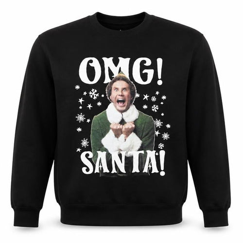 Elf Black Christmas Sweatshirt XL Women's OMG Santa Graphic