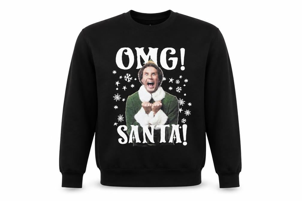 Elf Black Christmas Sweatshirt XL Women's OMG Santa Graphic