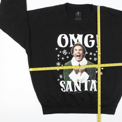 Elf Black Christmas Sweatshirt XL Women's OMG Santa Graphic