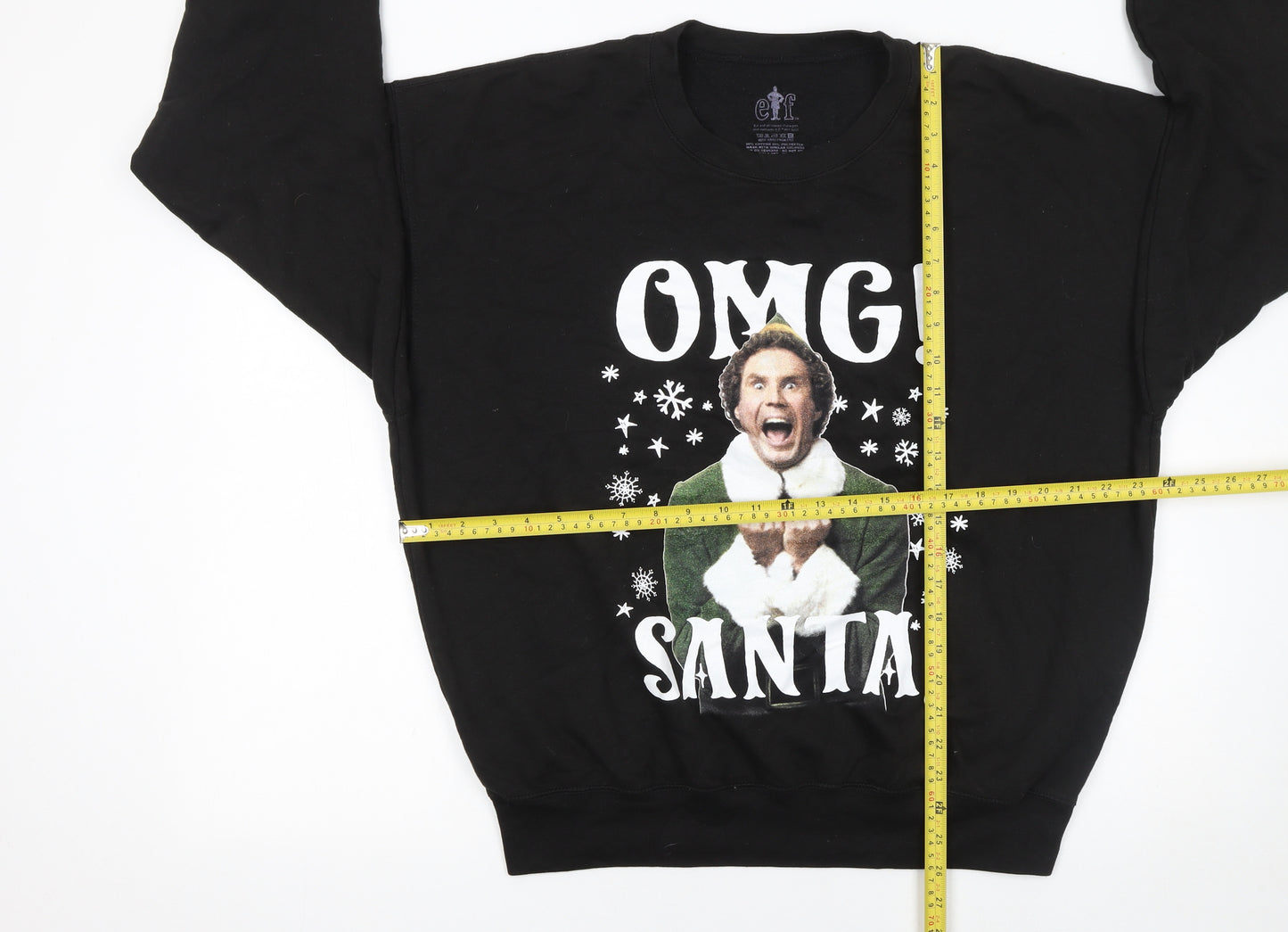 Elf Black Christmas Sweatshirt XL Women's OMG Santa Graphic