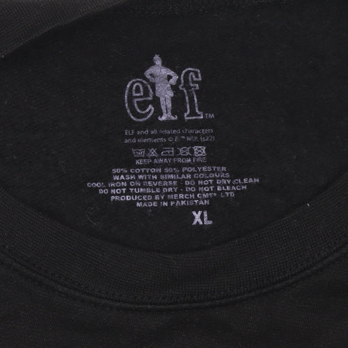 Elf Black Christmas Sweatshirt XL Women's OMG Santa Graphic