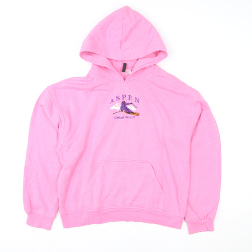 H&M Divided Women Pink Aspen Pullover Hoodie Size 12 Cotton Blend