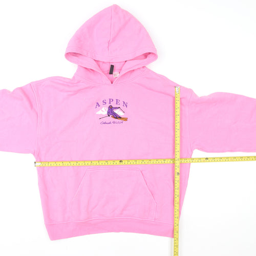 H&M Divided Women Pink Aspen Pullover Hoodie Size 12 Cotton Blend