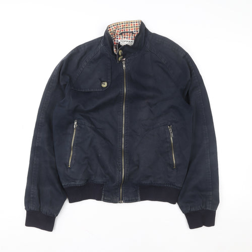 Topman Men's Blue Bomber Jacket S Regular Cotton Blend Casual