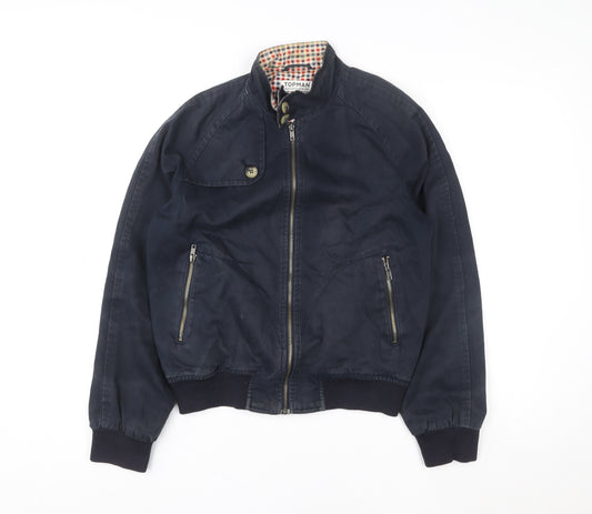 Topman Men's Blue Bomber Jacket S Regular Cotton Blend Casual