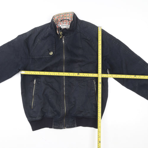Topman Men's Blue Bomber Jacket S Regular Cotton Blend Casual