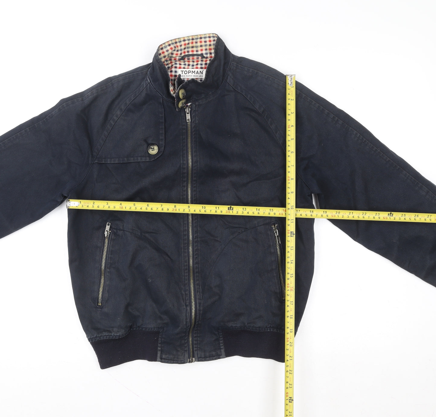 Topman Men's Blue Bomber Jacket S Regular Cotton Blend Casual