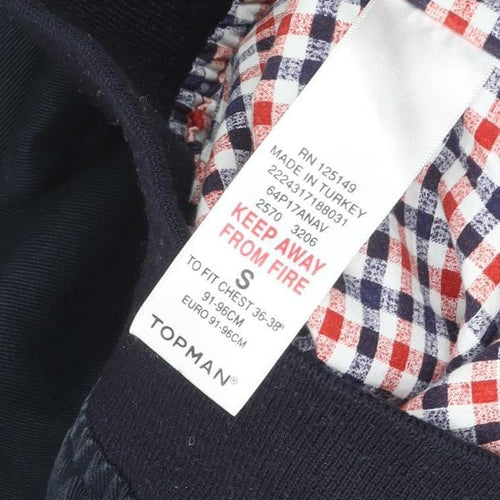 Topman Men's Blue Bomber Jacket S Regular Cotton Blend Casual