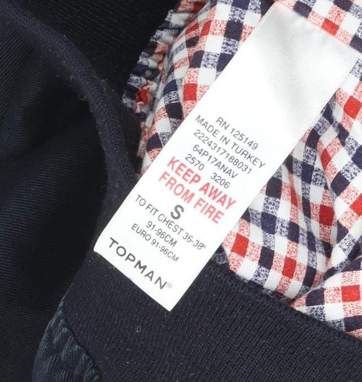 Topman Men's Blue Bomber Jacket S Regular Cotton Blend Casual