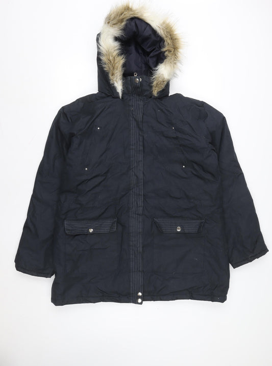Atlas for Women Blue Hooded Parka Coat Size 18 Winter Mid-Length