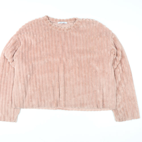 Zara Trafaluc Women Pink L Fleece Pullover Sweatshirt Soft Faux Fur