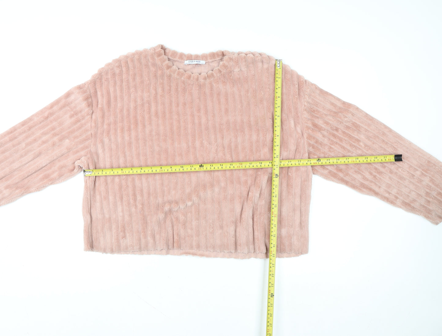 Zara Trafaluc Women Pink L Fleece Pullover Sweatshirt Soft Faux Fur